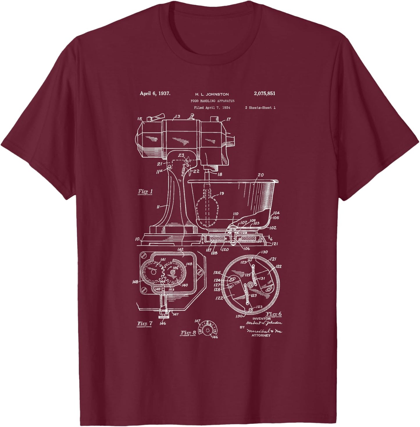 Kitchen Mixer Patent Drawing Gift Bakers T-Shirt - T-Shirt | Maroon