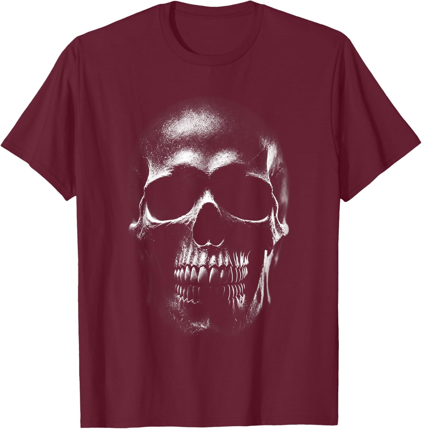 White Skull, Skull, Skeleton, Head T-Shirt - T-Shirt | Maroon