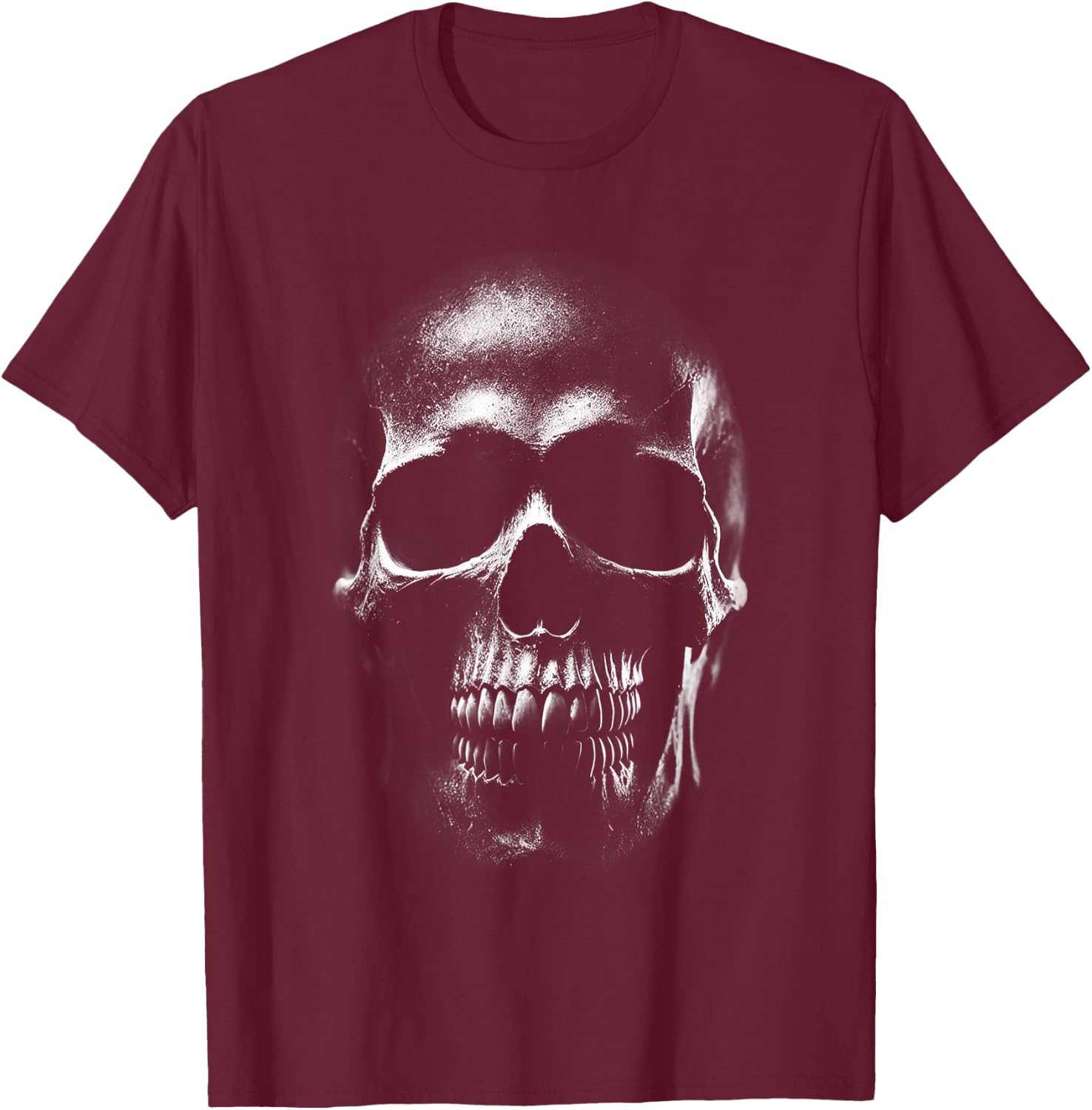 White Skull, Skull, Skeleton, Head T-Shirt - T-Shirt | Maroon