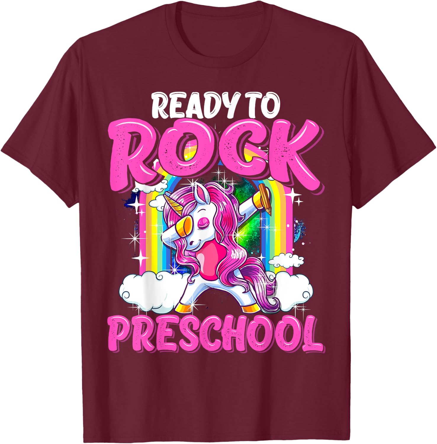 Ready To Rock Preschool Dabbing Unicorn Back To School Girls T-Shirt - T-Shirt | Maroon