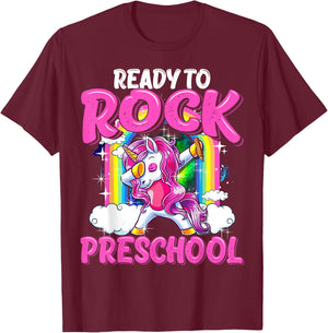 Ready To Rock Preschool Dabbing Unicorn Back To School Girls T-Shirt - T-Shirt | Maroon