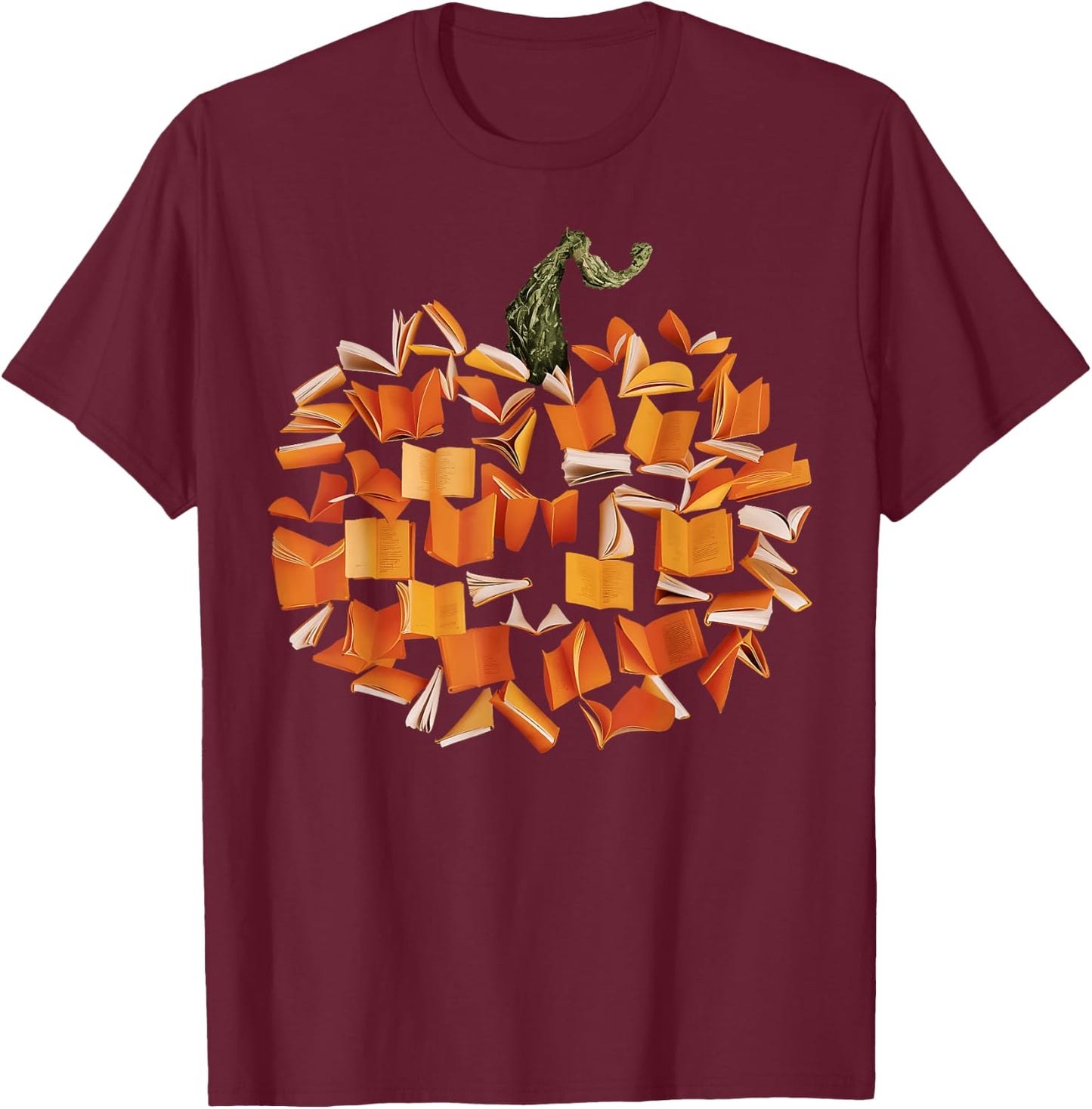 Vintage Book Pumpkin Autumn Fall Librarians Bookworm Teacher T-Shirt - T-Shirt | Maroon