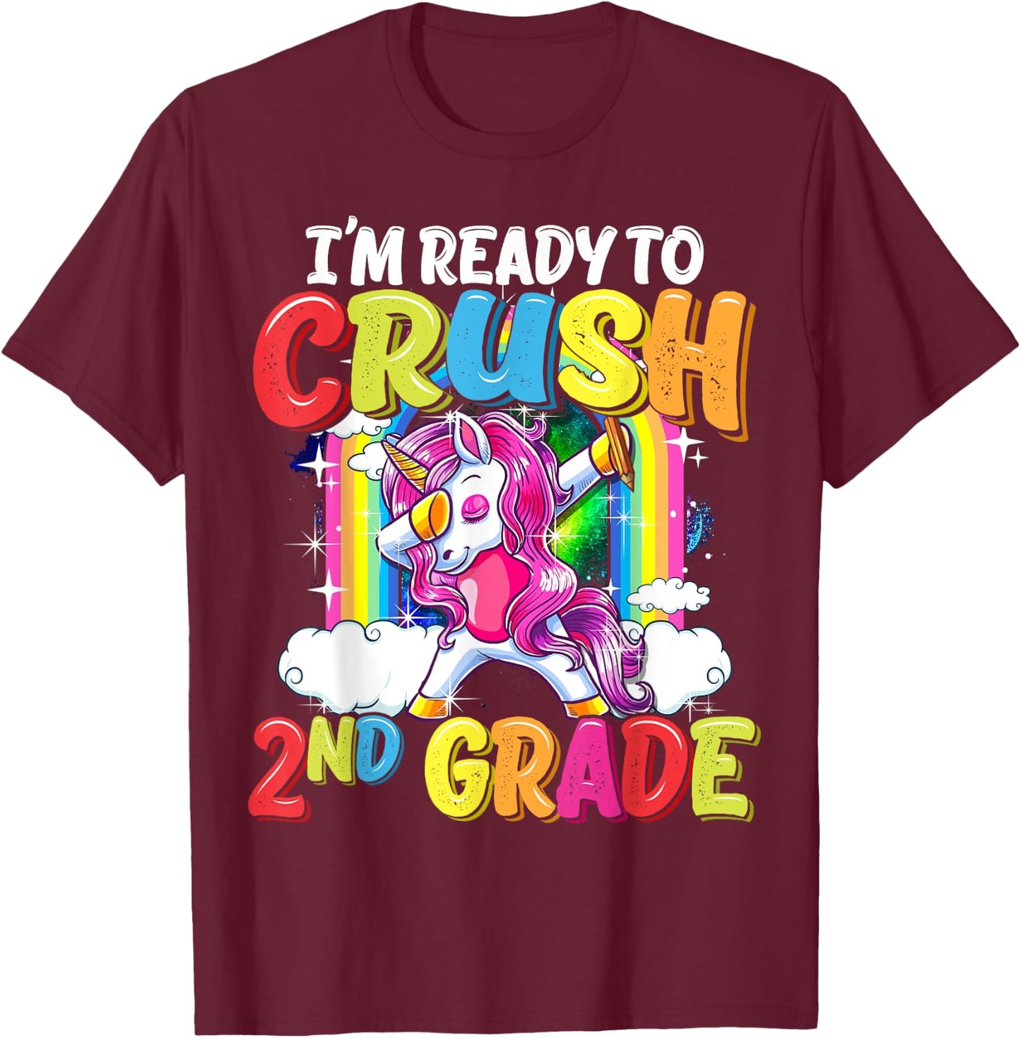 2nd Grade Dabbing Unicorn Back To School Girls T-Shirt - T-Shirt | Maroon