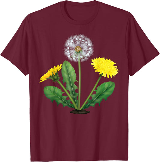 Dandelion Summer Flower Shirt Love Plants Gardening Men Women Kids T-Shirt - T-Shirt | Maroon