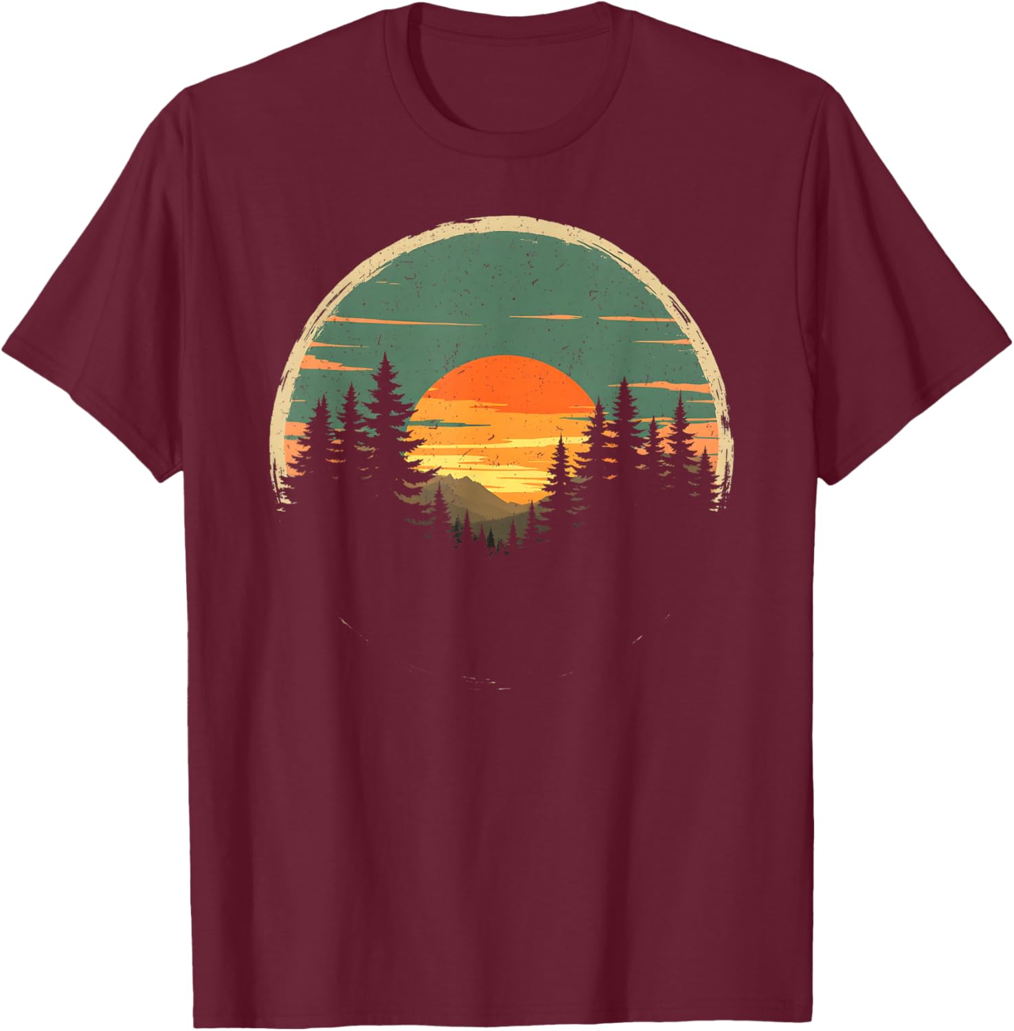 Retro Forest Trees Wildlife Nature Vintage Forest T-Shirt - T-Shirt | Maroon
