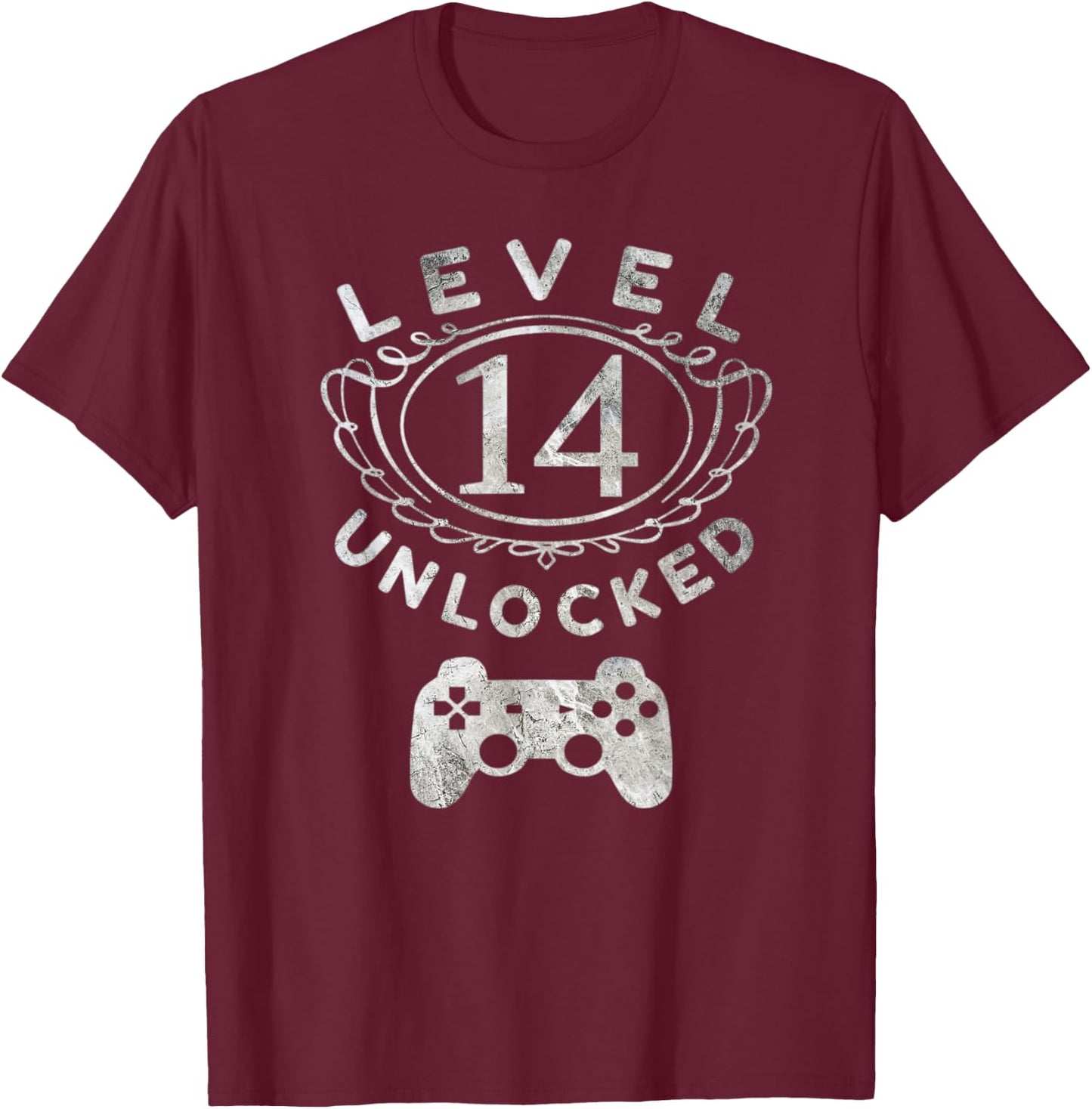 Level 14 Unlocked - 14th Birthday Gamer Gift T-Shirt - T-Shirt | Maroon
