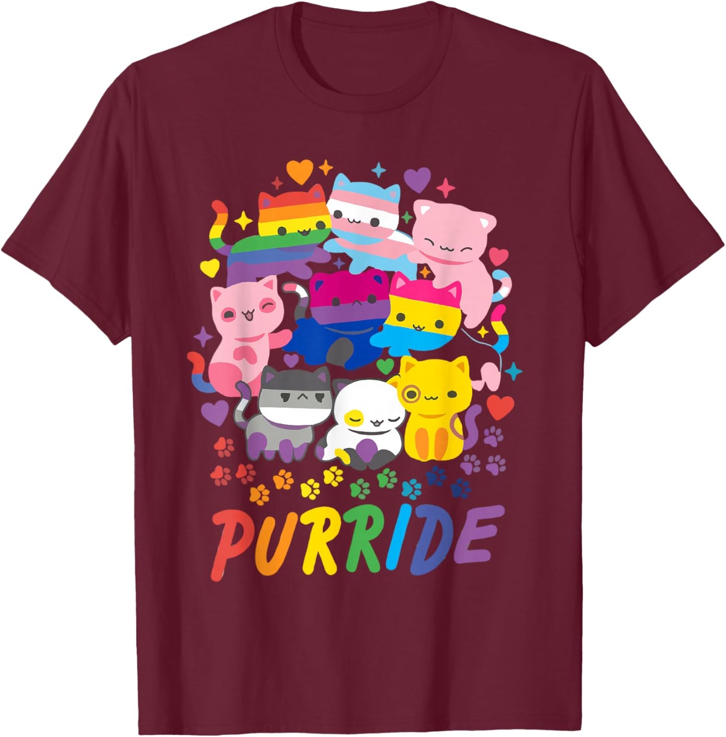 Purride Cat Pride Ally LGBT Rainbow Animal Lovers Women Kids T-Shirt - T-Shirt | Maroon