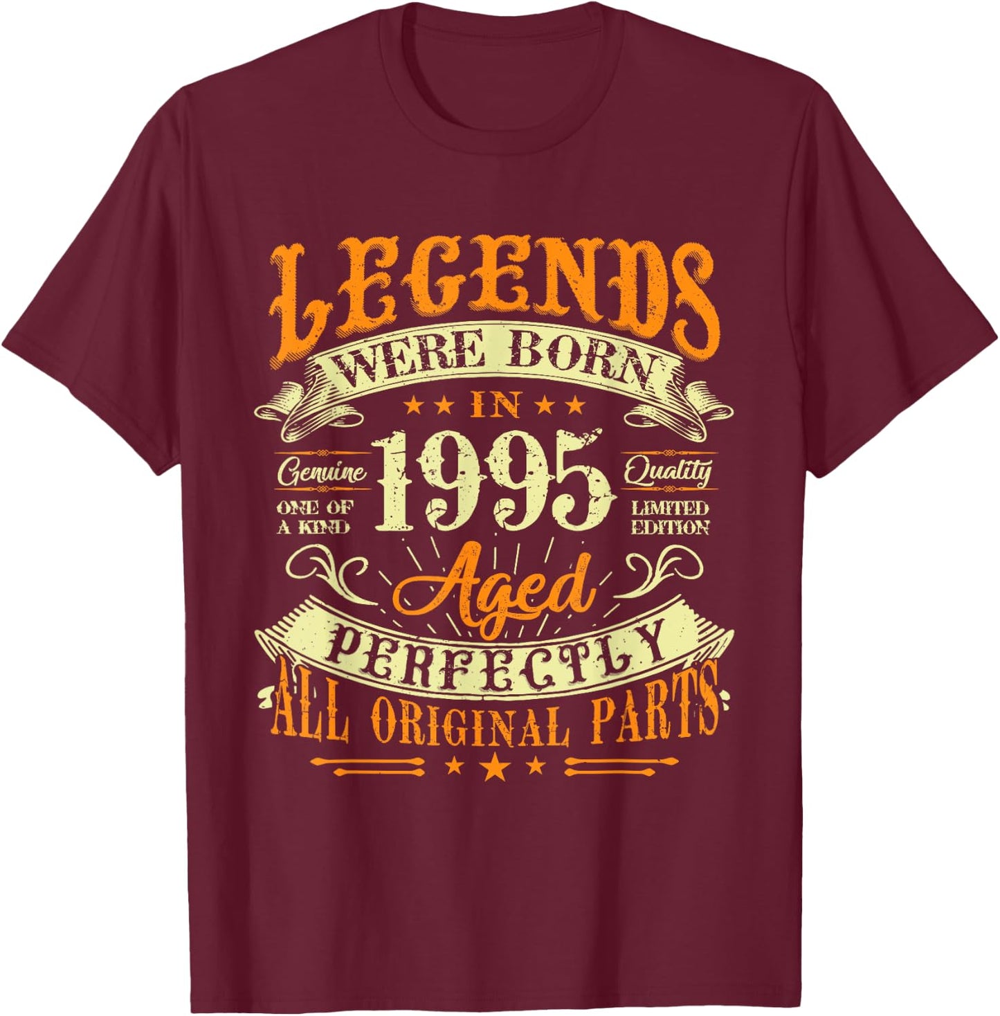 30th Birthday Vintage Legends Born In 1995 30 Years Old T-Shirt - T-Shirt | Maroon