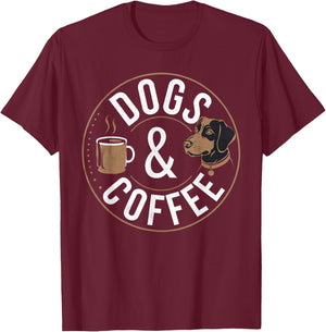 Funny Dogs & Coffee Graphic For Dog Lovers Dogs and Coffee T-Shirt - T-Shirt | Maroon