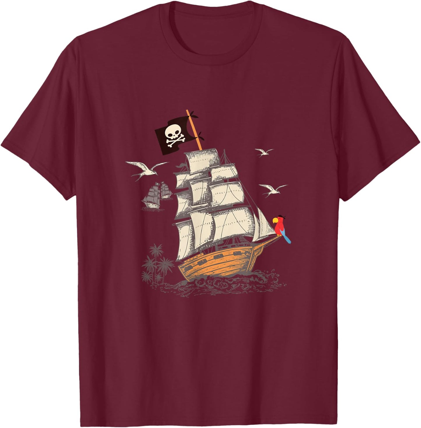 Pirate Ship Nautical Boat Pirate Flag Funny Gift T-Shirt - T-Shirt | Maroon