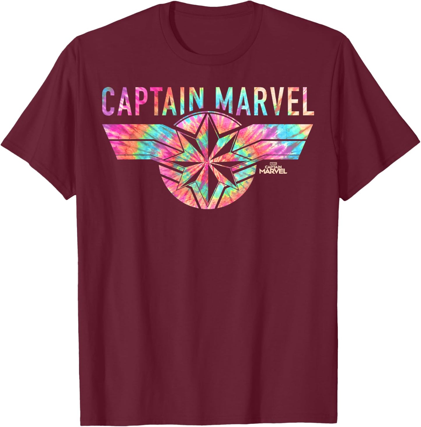 Captain Marvel Logo Banner Tie Dye Colors Graphic T-Shirt - T-Shirt | Maroon