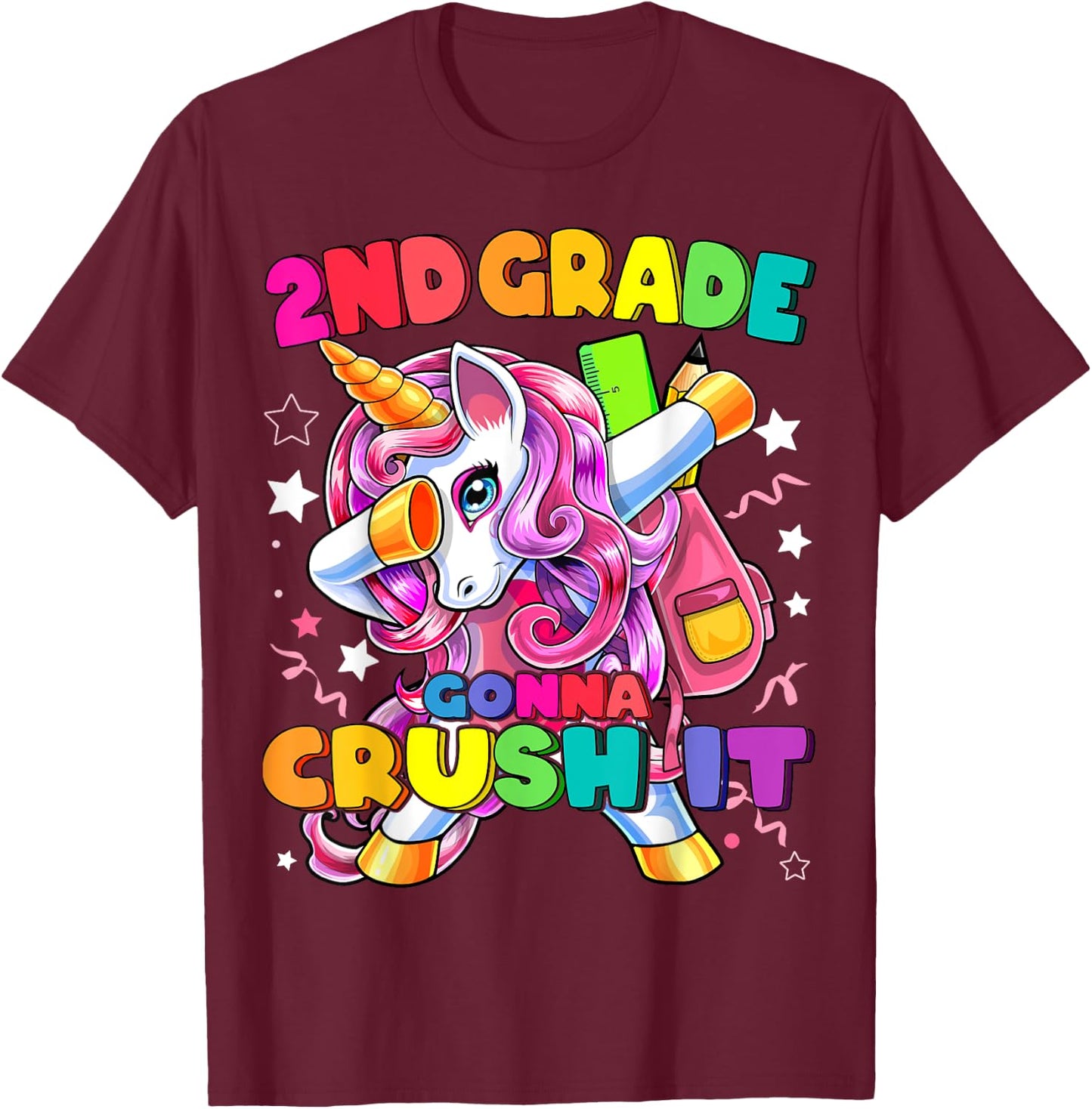 2nd Grade Dabbing Unicorn Back to School Shirt Girls Gift T-Shirt - T-Shirt | Maroon