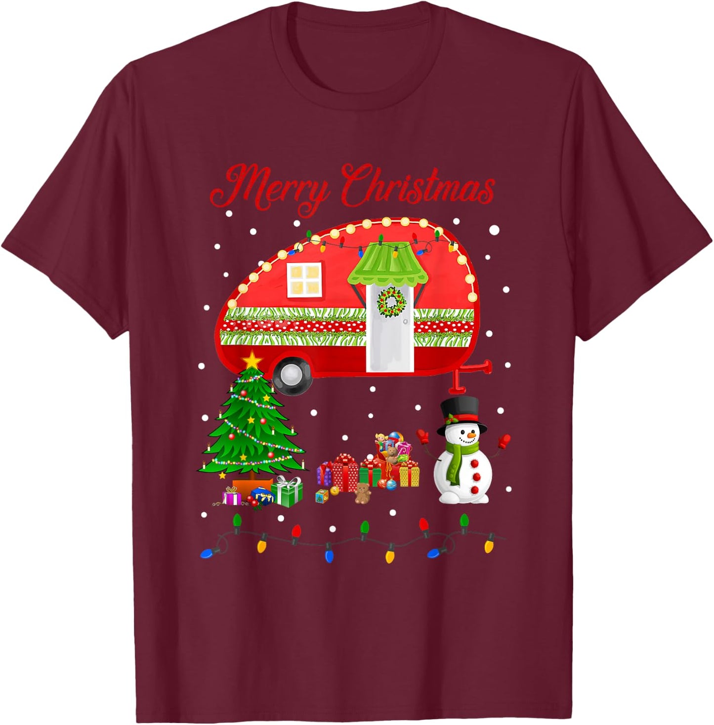 Camping Christmas Happy Camper Xmas Camp Gifts Women T-Shirt - T-Shirt | Maroon