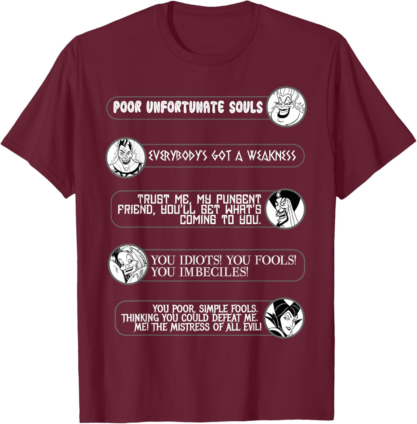 Disney Villains Movie Quotes Circle Portrait Graphic Small T-Shirt - T-Shirt | Maroon