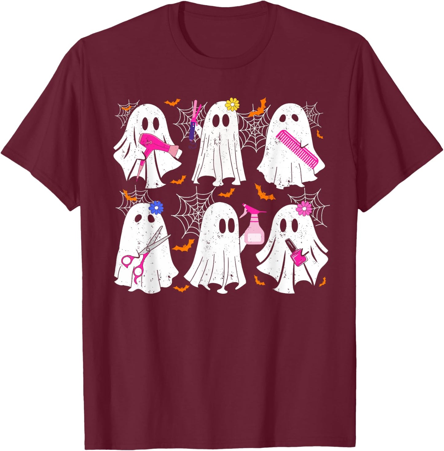 Ghost Hairdressers Halloween Funny Costume Spooky Stylists T-Shirt - T-Shirt | Maroon