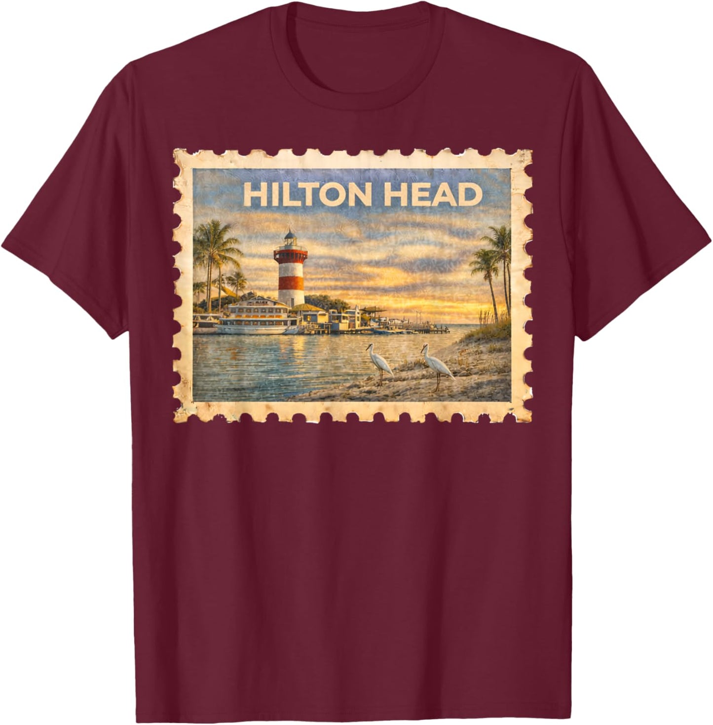 Vintage Hilton Head Retro Travel Stamp Art T-Shirt - T-Shirt | Maroon