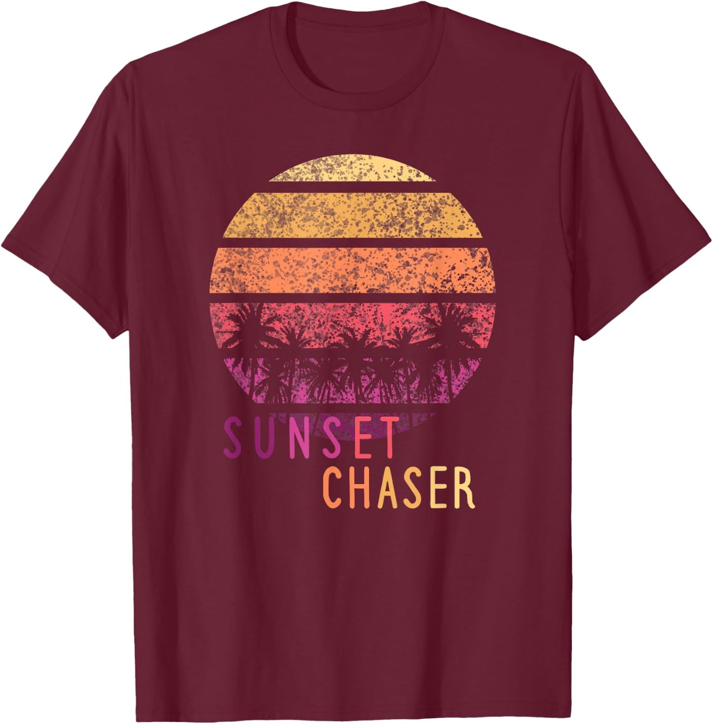 Sunset Chaser Vintage Palm Tree Silhouette 70s Retro T-Shirt - T-Shirt | Maroon