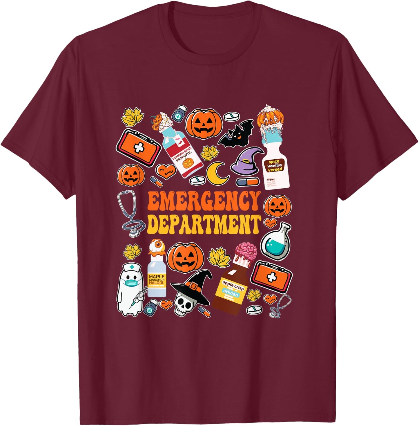 Funny Emergency Department ER Nurse Halloween Spooky Season T-Shirt - T-Shirt | Maroon