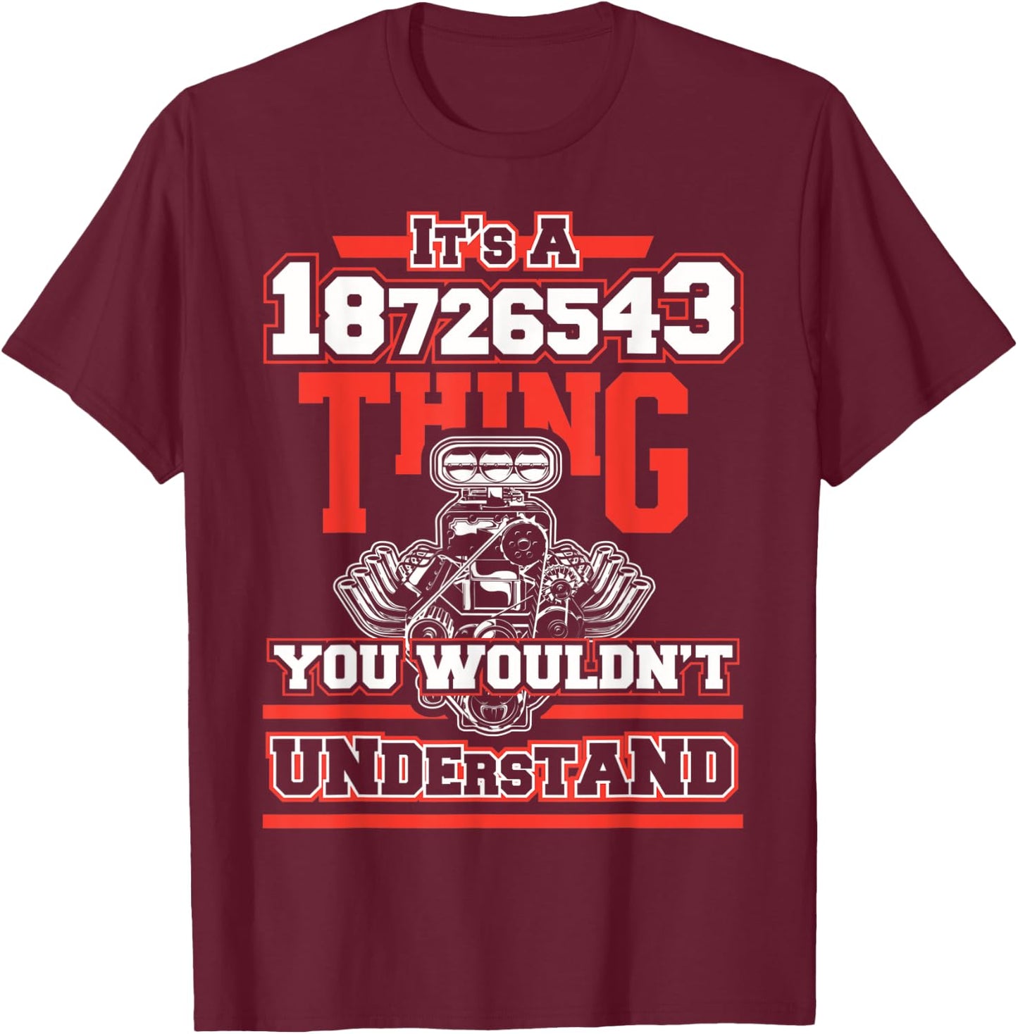 Funny V8 Engine Firing Order 18726543 for Car Guys T-Shirt - T-Shirt | Maroon