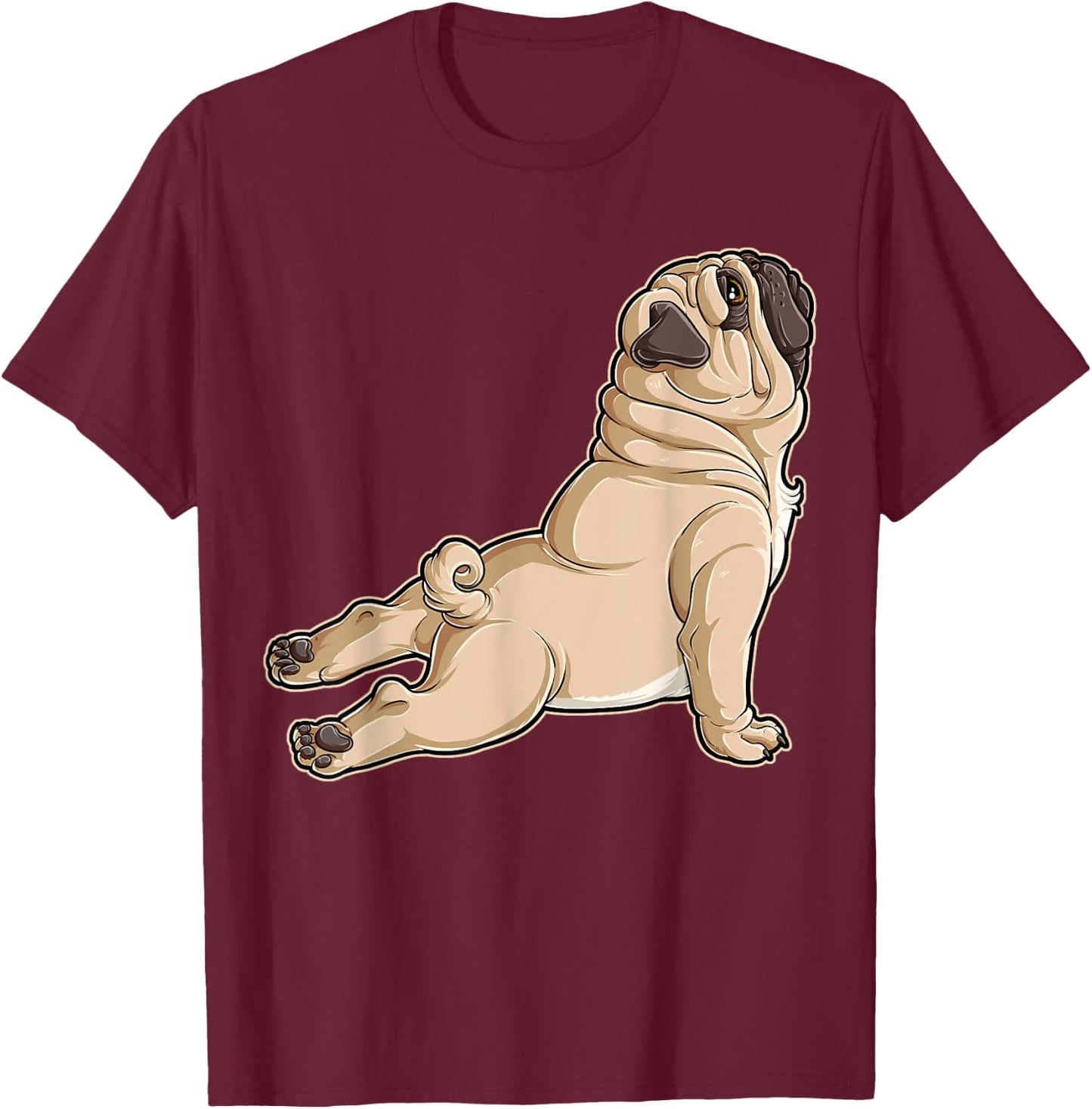Pug Yoga Fitness Workout Gym Dog Lovers Puppy Athletic Pose Men Women Girls Kids T-Shirt - T-Shirt | Maroon
