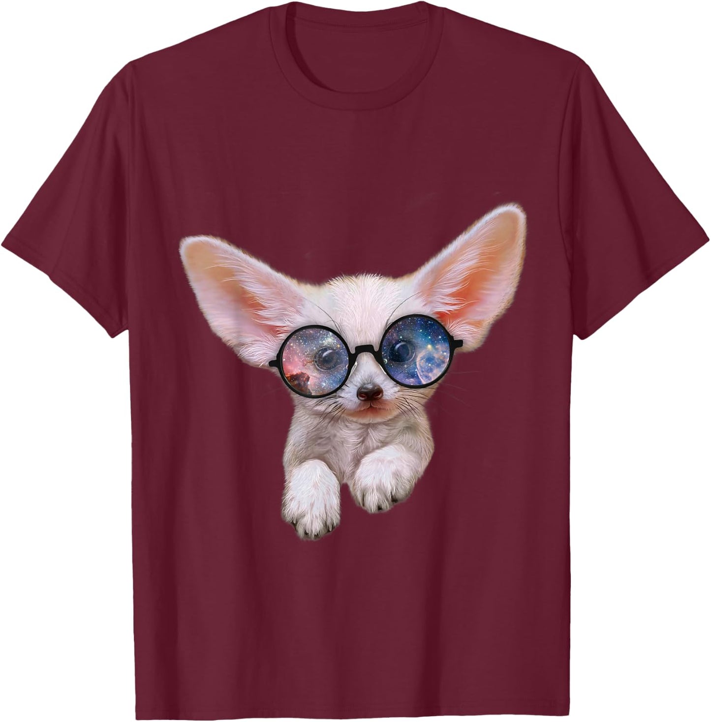 Fennec Fox Puppy in Round Retro Galaxy Eyeglass T-Shirt - T-Shirt | Maroon