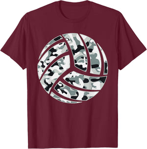 Camouflage Volleyball Lover Player Fan Cute Camo Volleyball T-Shirt - T-Shirt | Maroon