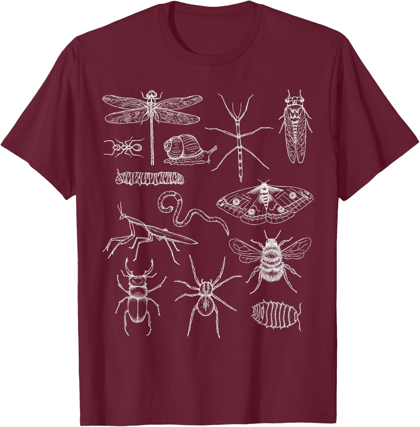 Minibeasts - Insects and Invertebrates Drawings Small T-Shirt - T-Shirt | Maroon