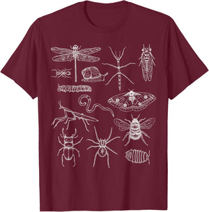 Minibeasts - Insects and Invertebrates Drawings Small T-Shirt - T-Shirt | Maroon