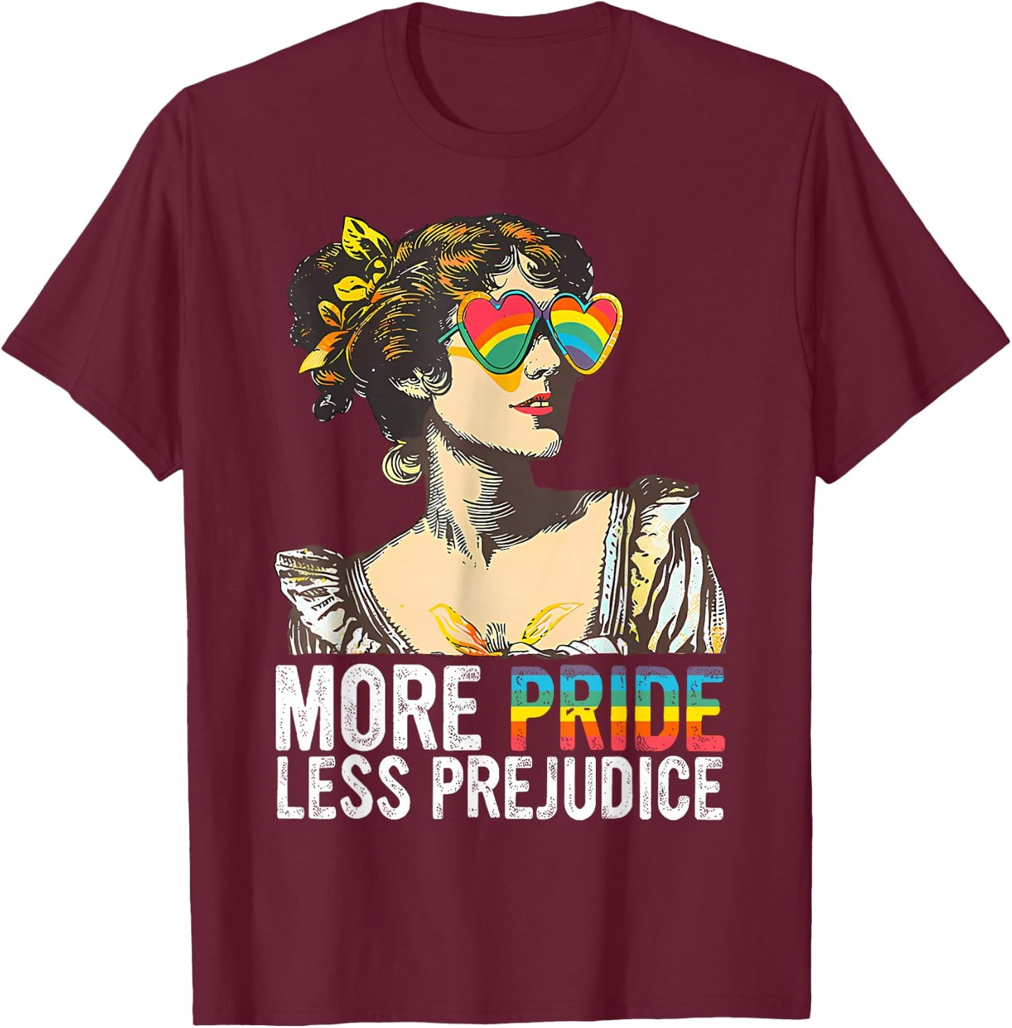 More Pride Less Prejudice Rainbow Vintage Pride Aesthetic T-Shirt - T-Shirt | Maroon