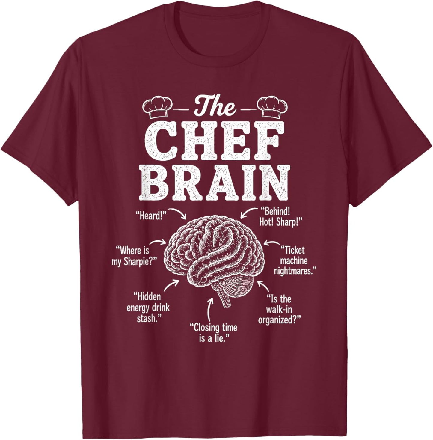 Chef Brain Heard Culinary Expert Cooking Kitchen Restaurant T-Shirt - T-Shirt | Maroon