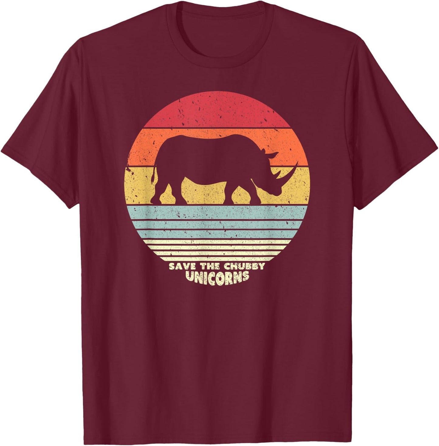 Save The Chubby Unicorns Shirt. Retro Style Rhino T-Shirt - T-Shirt | Maroon