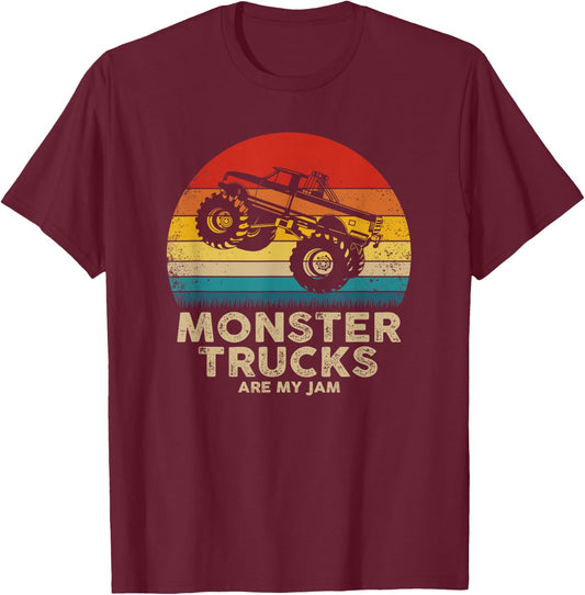 Cool Vintage Monster Truck are My Jam Retro Sunset T-Shirt - T-Shirt | Maroon