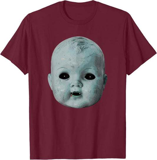 Scary Doll Head Ghost Creepy Halloween Vampire Baby Costume T-Shirt - T-Shirt | Maroon