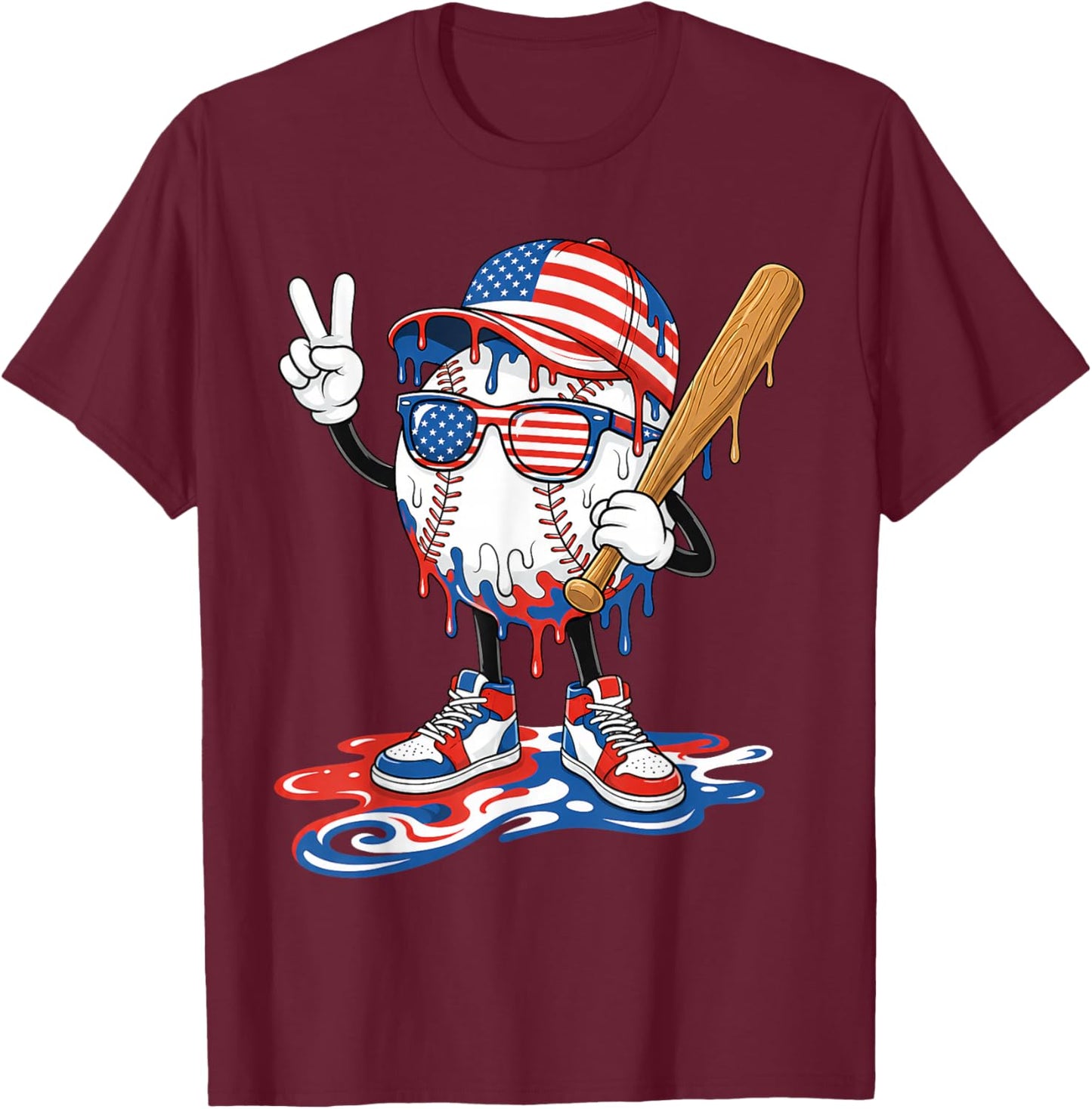 Baseball Drip American Patriotic 4th of July Boys Kids Youth T-Shirt - T-Shirt | Maroon
