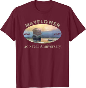 Mayflower Voyage 400 Year Anniversary 1620-2020 Celebration T-Shirt - T-Shirt | Maroon