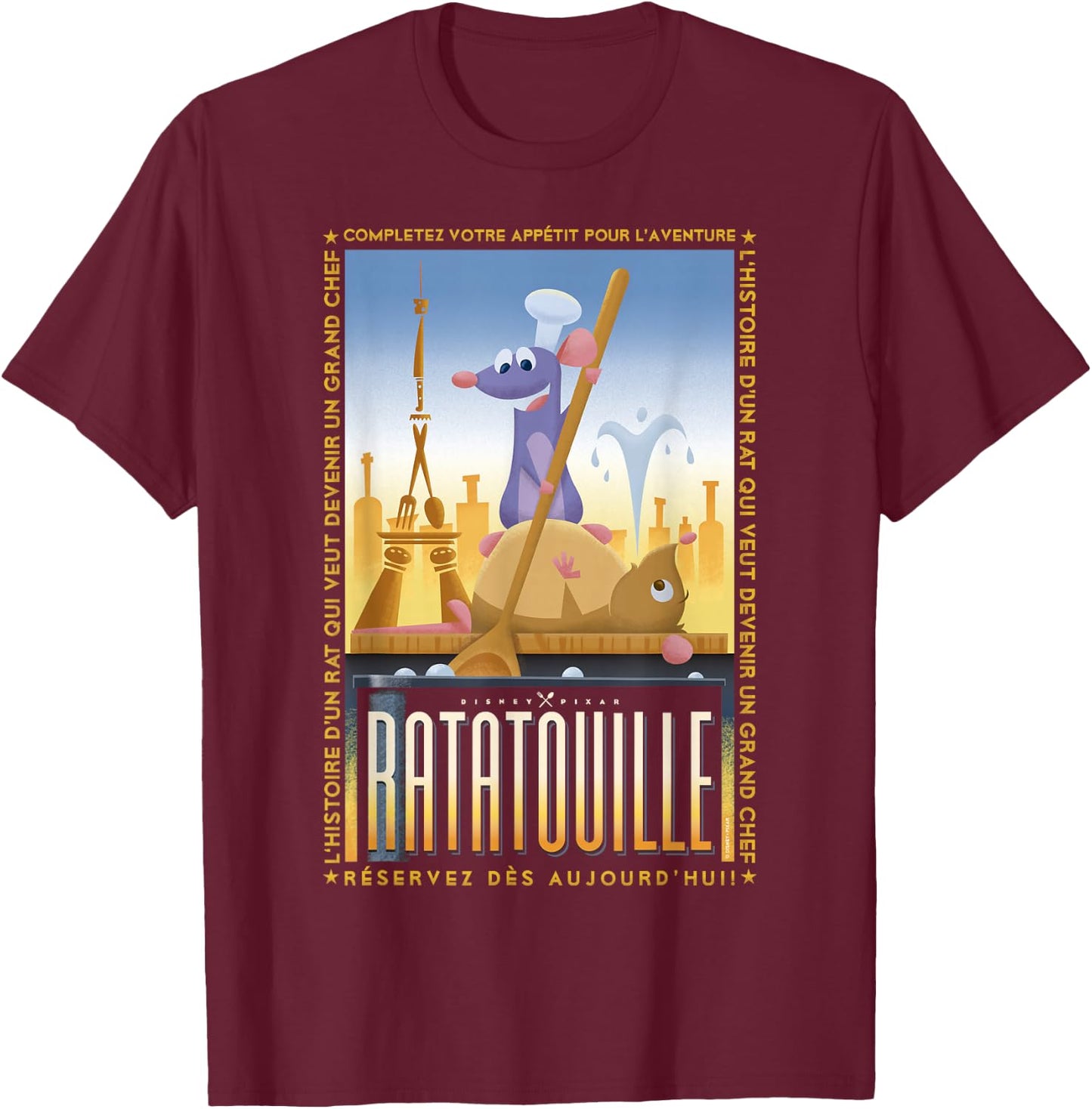 Disney Pixar Ratatouille Remy And Emile Cooking Poster T-Shirt - T-Shirt | Maroon