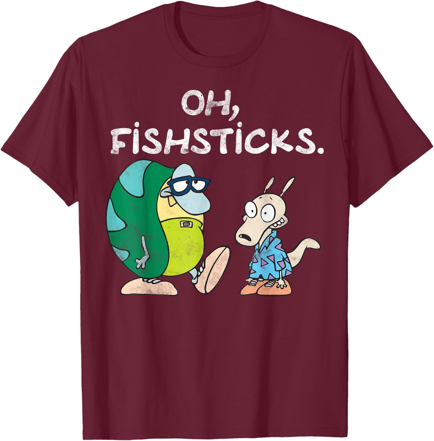 Rocko's Modern Life Filburt and Rocko Oh Fishticks T-Shirt - T-Shirt | Maroon