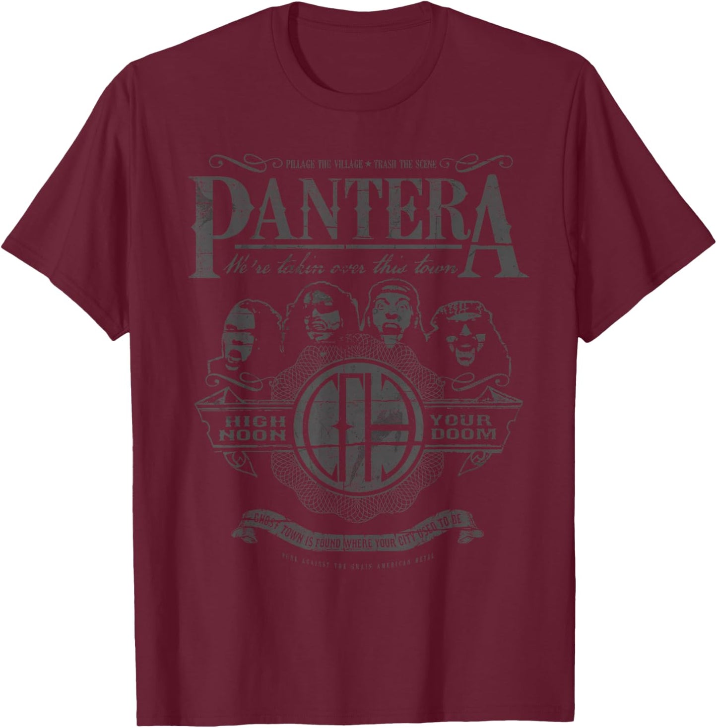 Pantera Official High Noon - Men's Adults Black Classic Fit Short Sleeve - Small T-Shirt - T-Shirt | Maroon