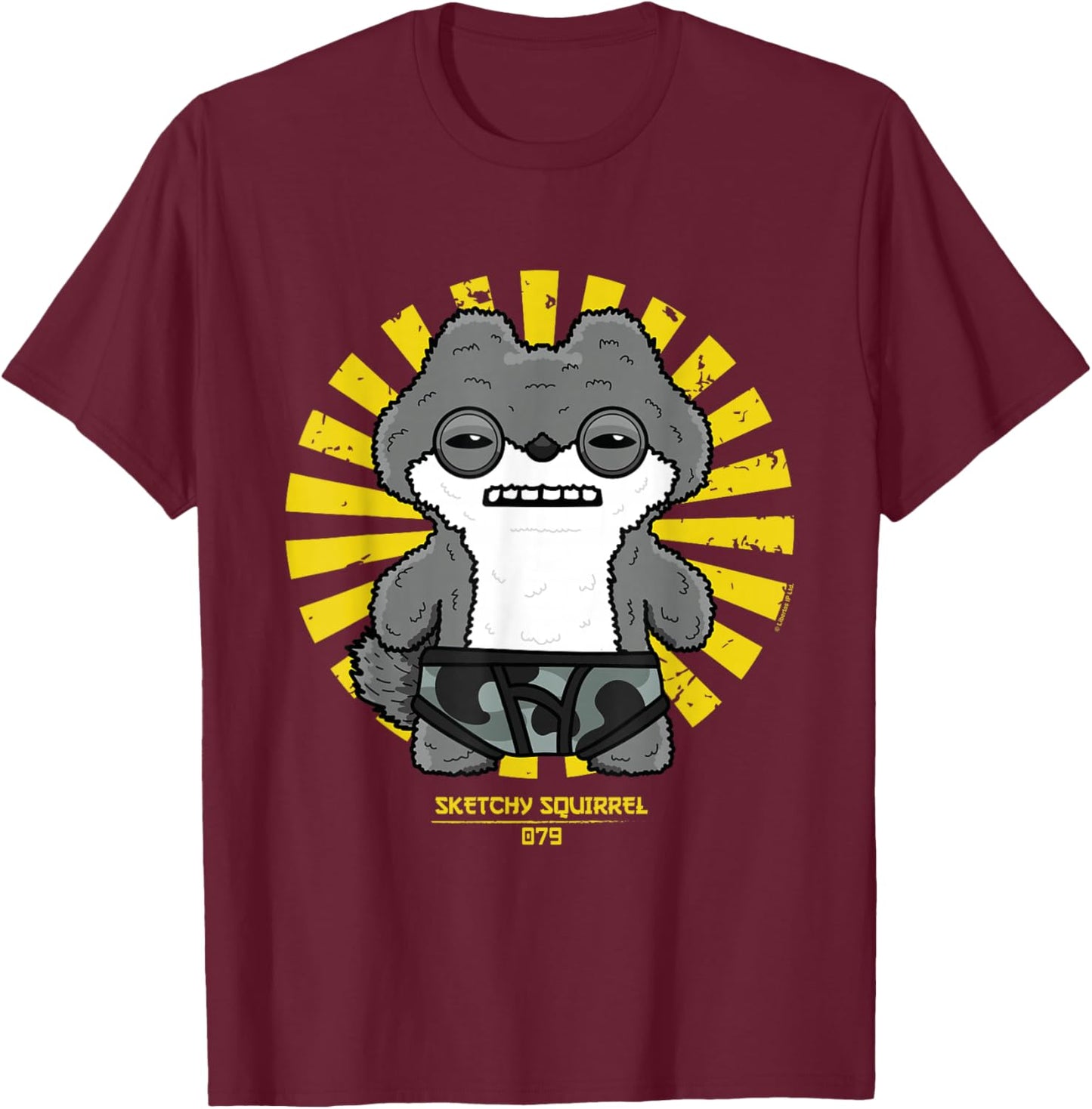 Sketchy Squirrel Budgie Fuggler Retro Japanese Text T-Shirt - T-Shirt | Maroon