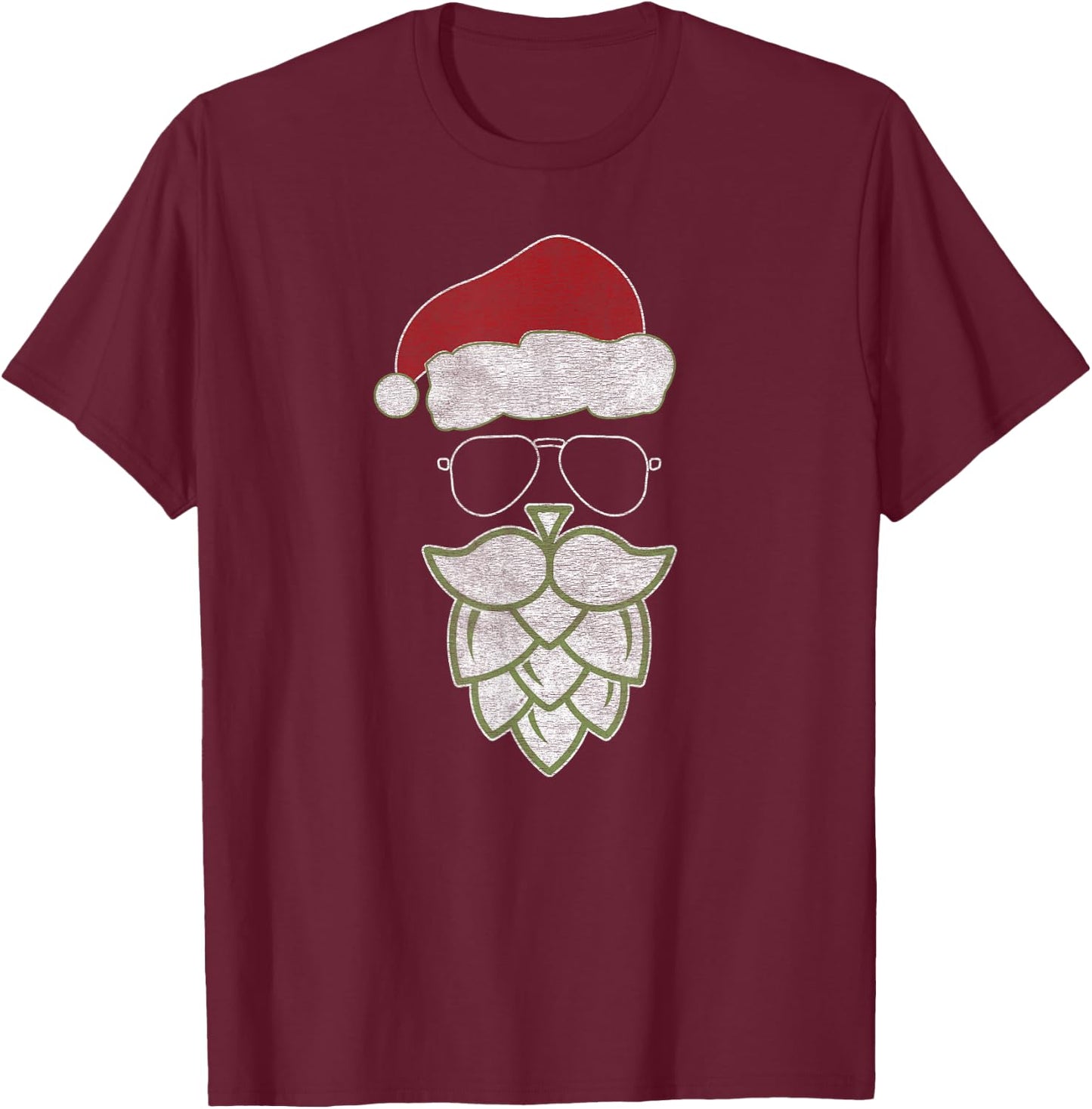 Festive Christmas Santa Claus Beer Hops Beard - Cool & Funny T-Shirt - T-Shirt | Maroon