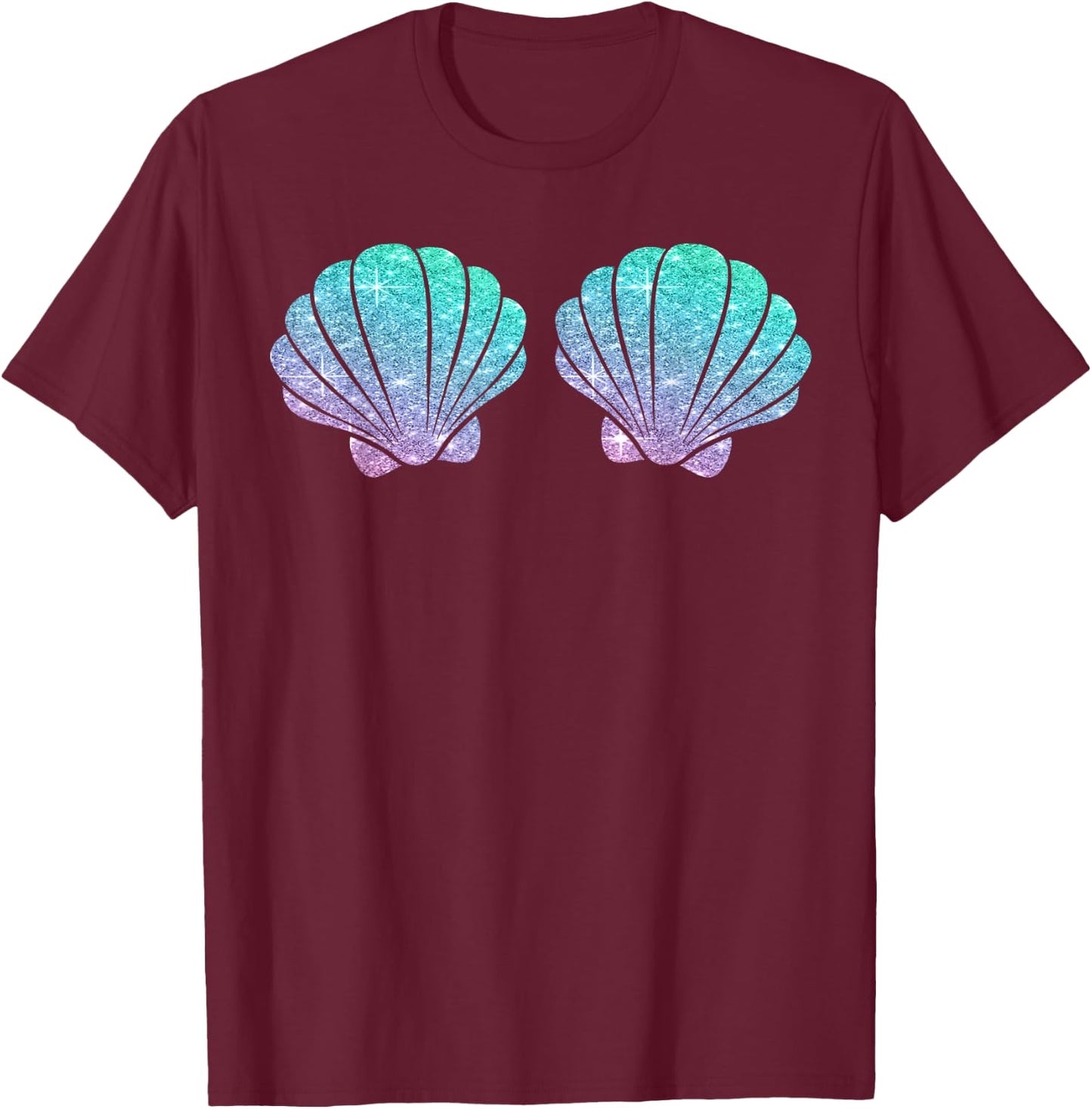 Halloween Girl Costume, Cute Mermaid Shell Bra Costume Women T-Shirt - T-Shirt | Maroon