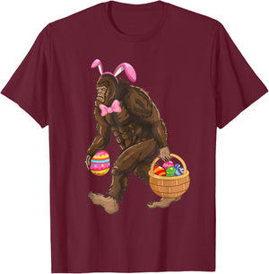 Bigfoot Carring Eggs Easter Bigfoot Easter Costume T-Shirt - T-Shirt | Maroon