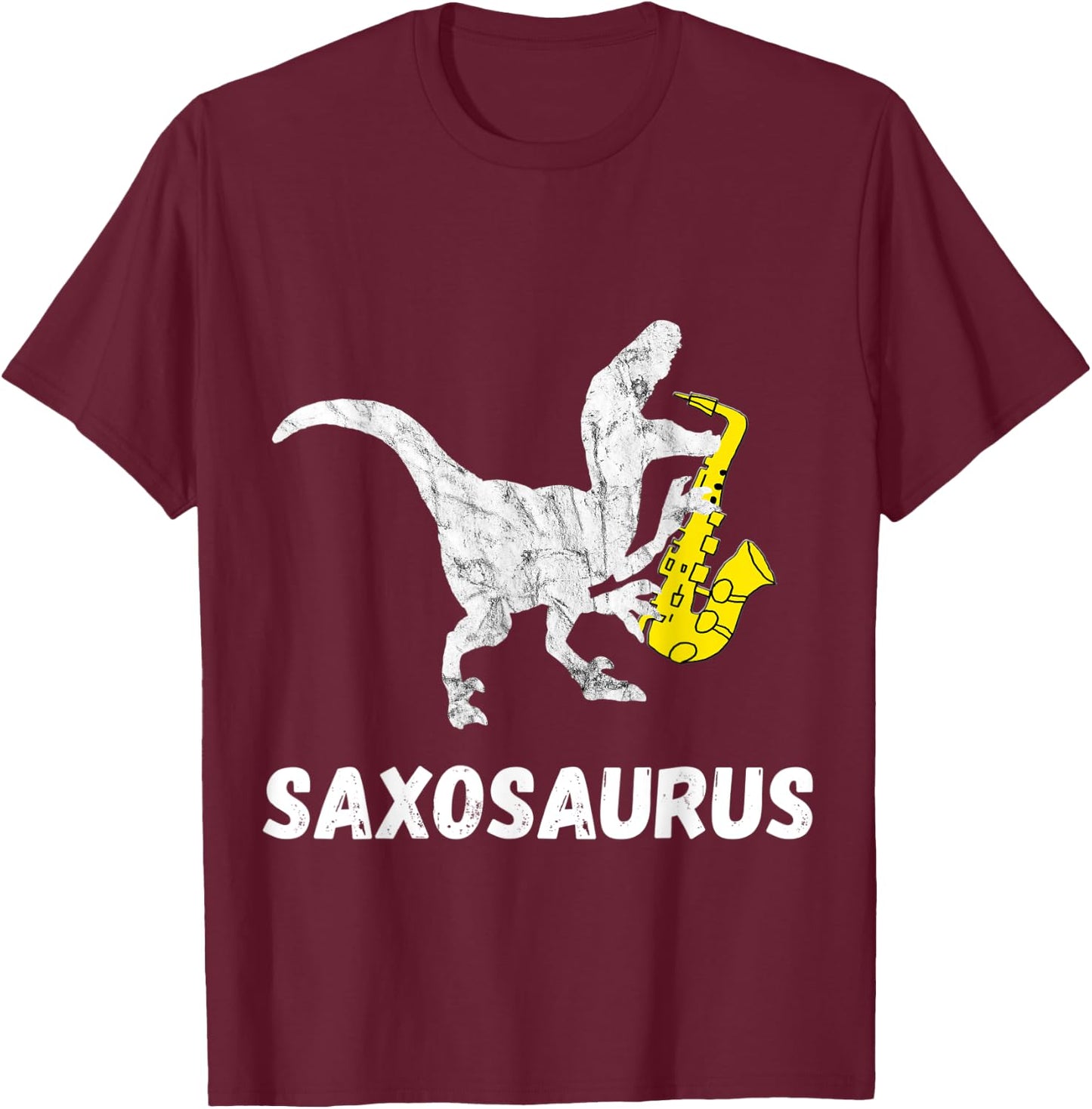 Cool Sax Saxophone Jazz Music Instrument Dinosaur Funny Saxophone T-Rex T-Shirt - T-Shirt | Maroon