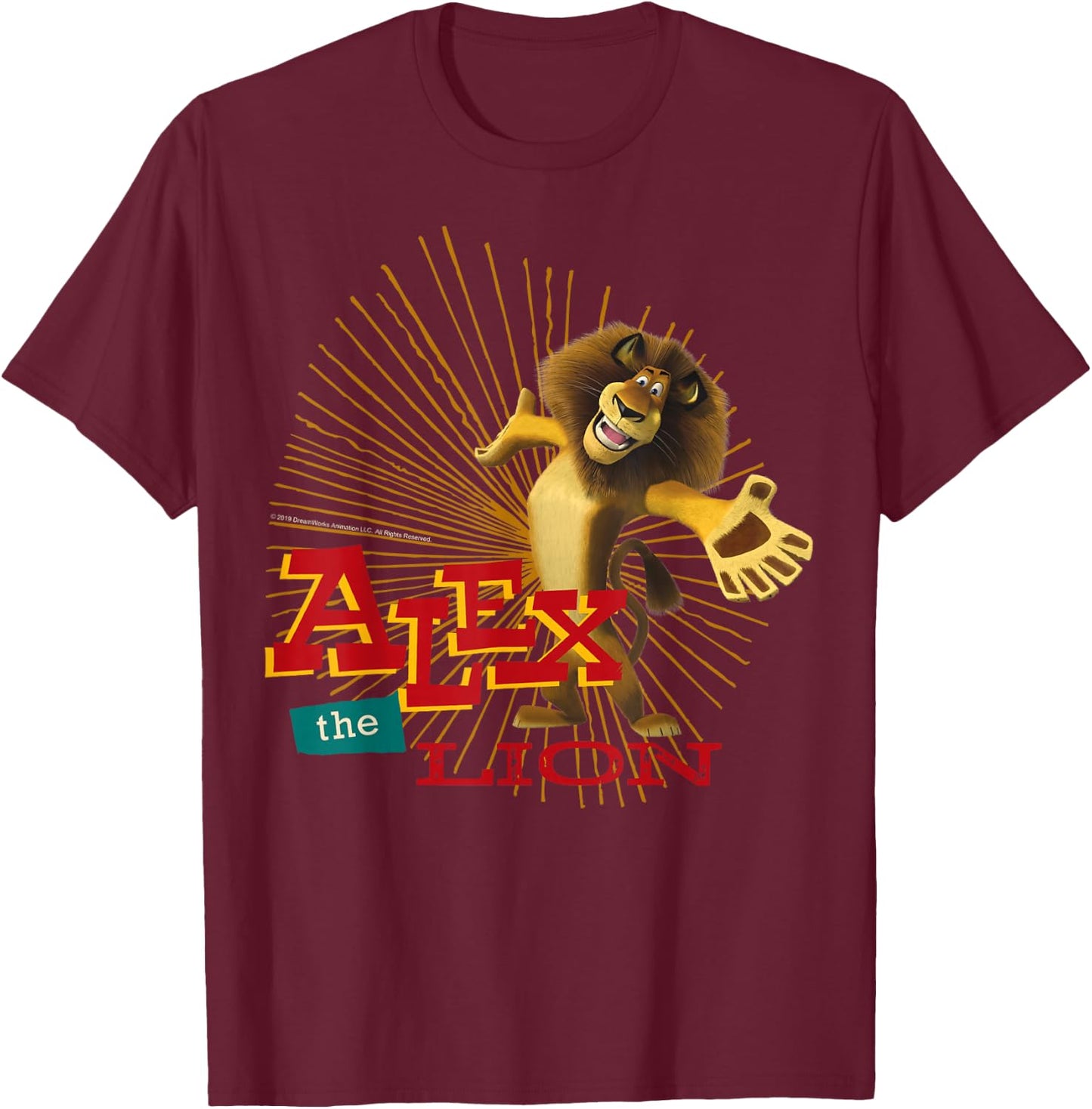 Madagascar Alex The Lion Text Poster T-Shirt - T-Shirt | Maroon