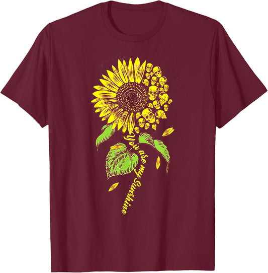 You Are My Sunshine Skull Sunflower T-Shirt - T-Shirt | Maroon