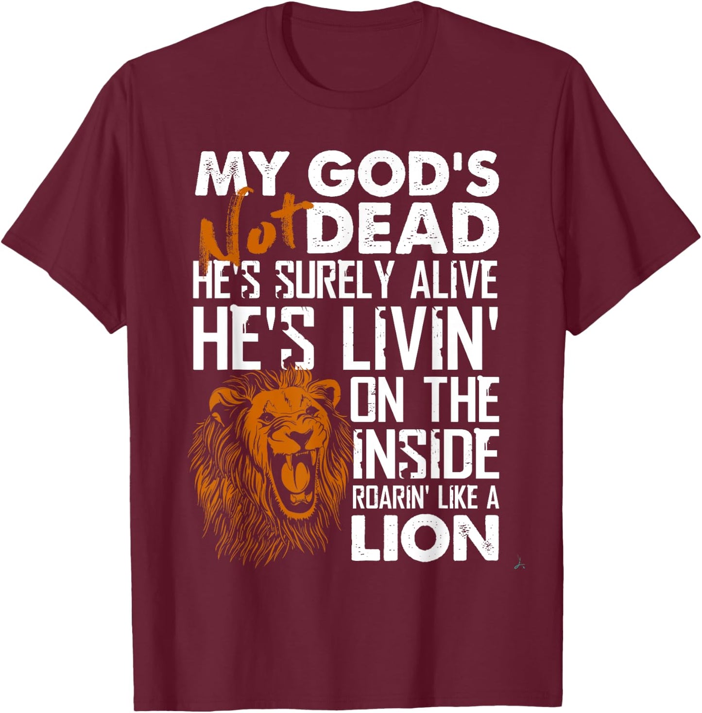 My God's Not Dead Lion Christian Christ Cross Faith T-Shirt - T-Shirt | Maroon