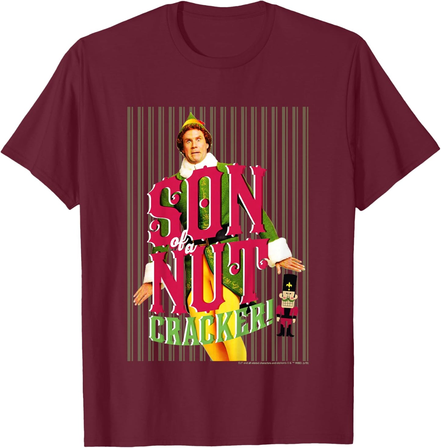 Kids Elf Buddy Son Of A Nutcracker Striped Poster T-Shirt - T-Shirt | Maroon
