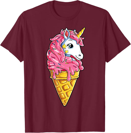 Unicone Unicorn T shirt Ice Cream Cone Rainbow Gifts Girls T-Shirt - T-Shirt | Maroon