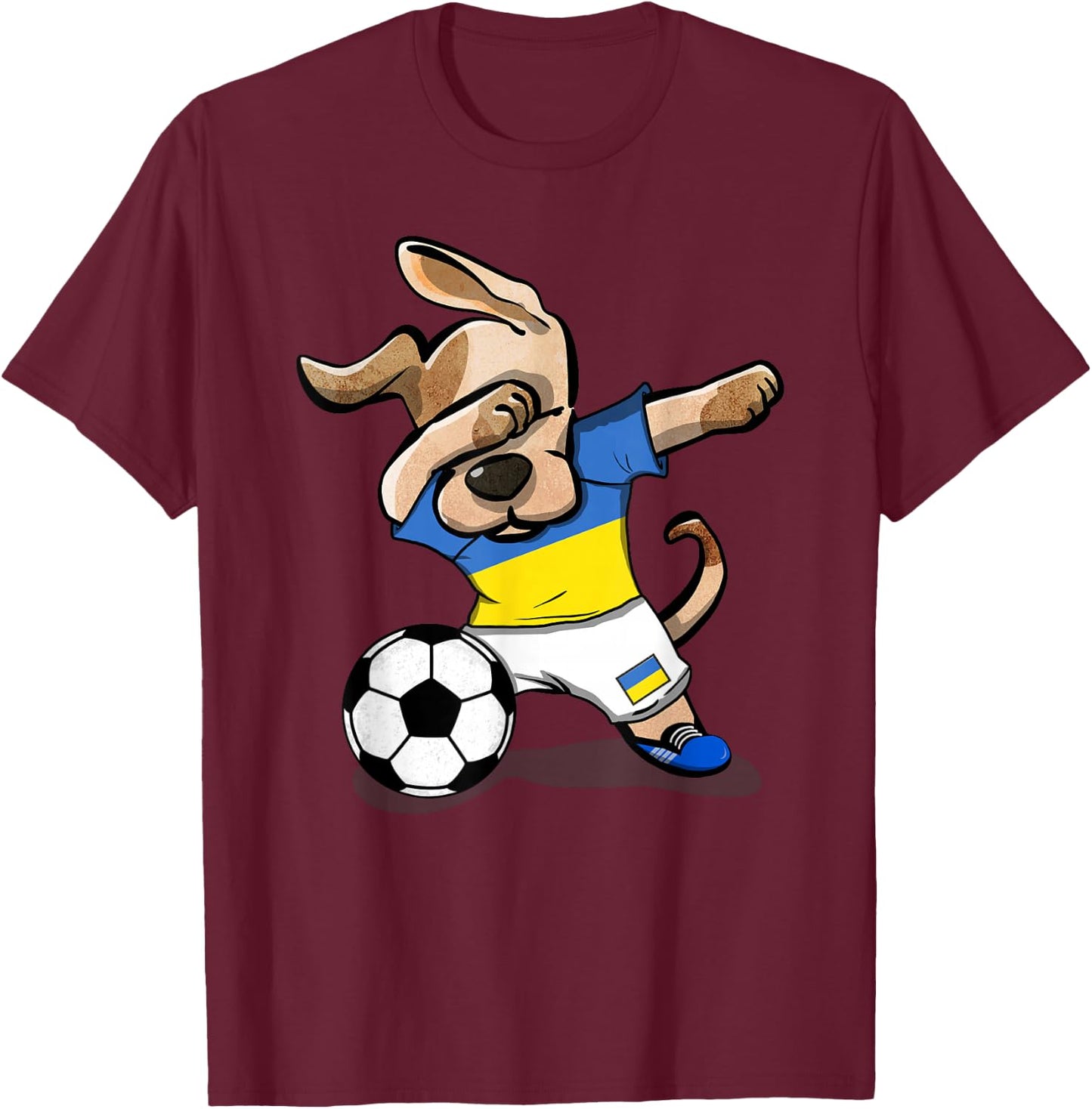Dabbing Dog Ukraine Soccer Fans Jersey Ukrainian Football T-Shirt - T-Shirt | Maroon