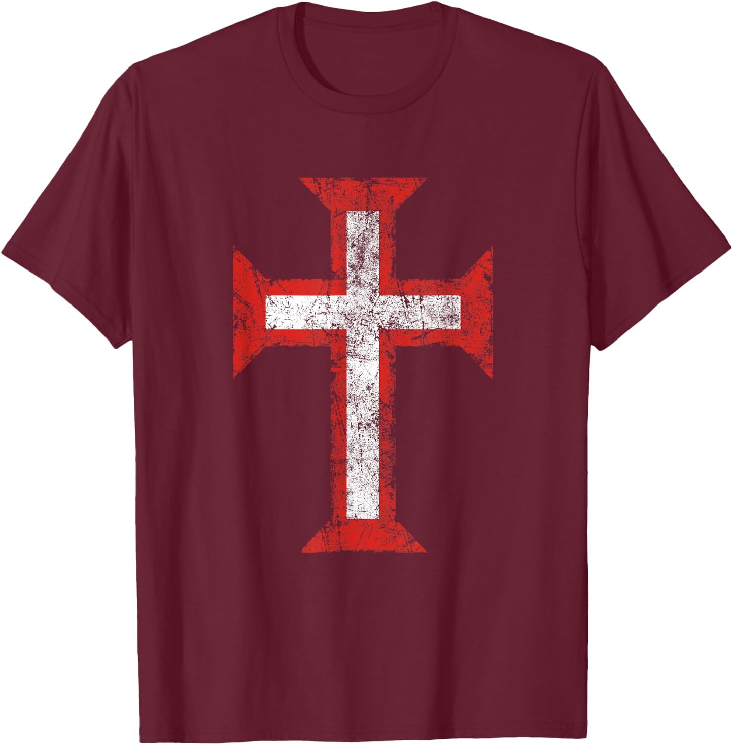 Order of Christ Cross-Templar-christian-Portugal-Eroded T-Shirt - T-Shirt | Maroon
